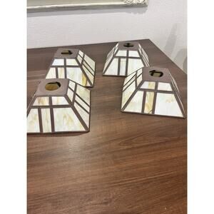 Vintage Tiffany Style Mission Stained Slag Glass Lamp 4 Shades Square Pyramid